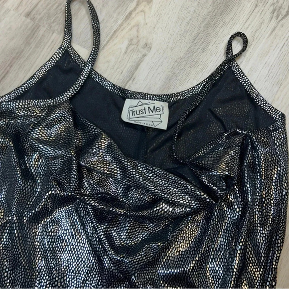 Vintage 90s TRUST ME Black & Silver Metallic Slip Mini Party Dress / Size 5 - Picture 3 of 7